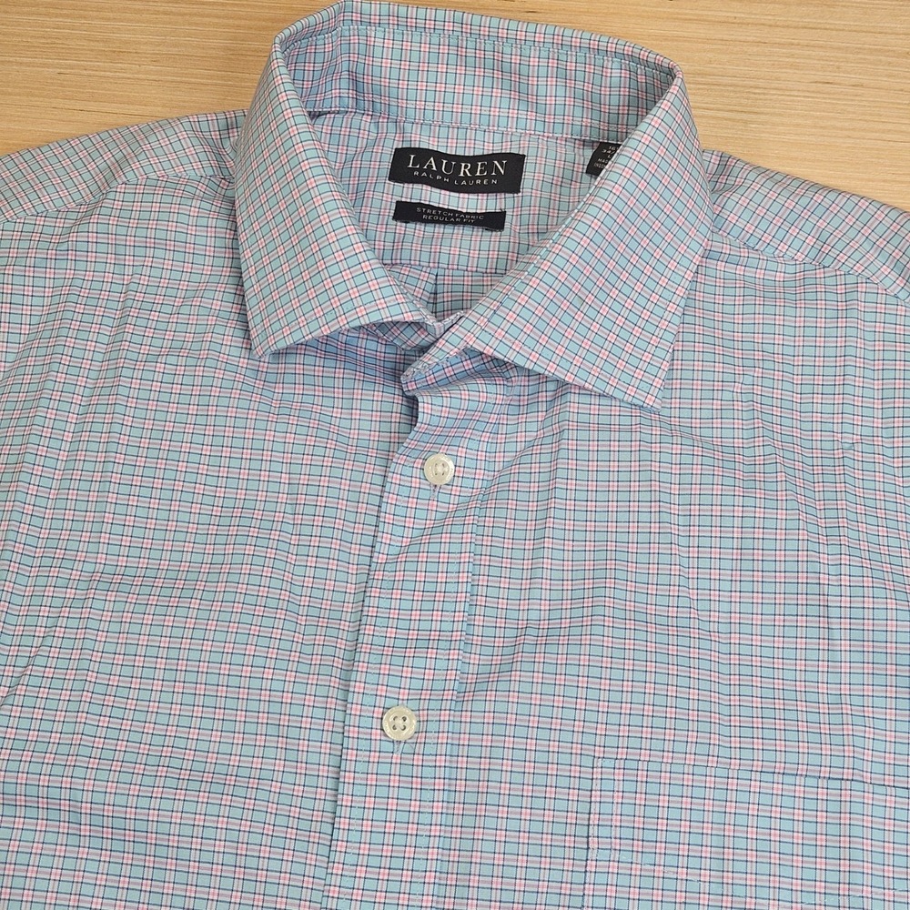 Lauren Ralph Lauren Button Down Shirt Mens L Blue Plaid Stretch Regular Fit